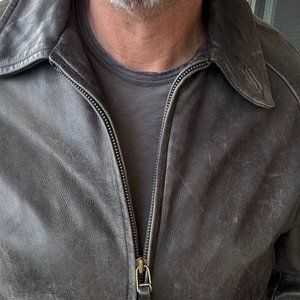 Vintage Black Leather Bomber Jacket